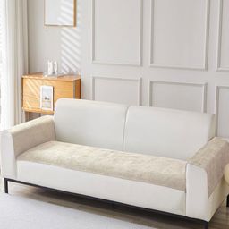 HOUSE OF QUIRK Beige Chenille 2Pcs Armrest & 1Pc Sofa Cover Set-image-38