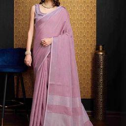 KALINI Pink Pure Linen Sarees-26