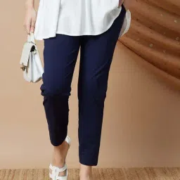 Melange By Lifestyle Navy Regular Fit Trousers-picture-5