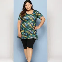 Aarika Green Nylon Printed Short Sleeves Swimsuit With Cap-image-35
