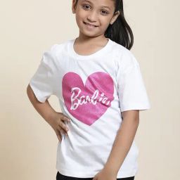 Kidsville Barbie Printed White T-Shirt For Girls-image-17
