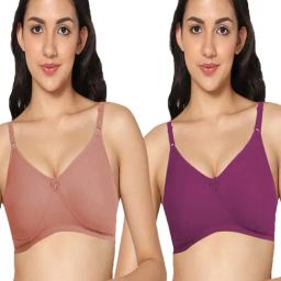 IN CARE Purple & Beige Non-Wired Full Coverage Push-Up Bra - Pack of 2-image-28