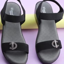 D'LORZERI Women's Black Sling Back Wedges-image-48