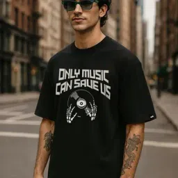 Bewakoof Black Cotton Graphic Relaxed Fit T-Shirt-picture-41