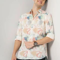 Celio Peach Cotton Regular Fit Printed Shirt-image-46