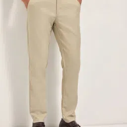 The Bear House Cream Slim Fit Textured Trousers image 4