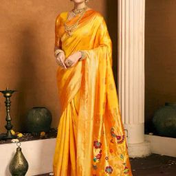 Satrani Yellow Silk Woven Saree With Unstitched Blouse-picture-32
