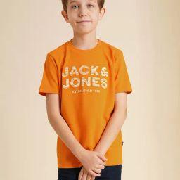 Jack & Jones Junior Boys Orange Typographic Regular Fit T-Shirt-image-50