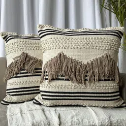 EXPORT HOUSE Beige & Black Set of 2 Square Cushion Covers-10