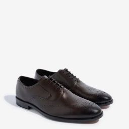 SOLEPLAY by Westside Brown Perforated Design Leather Oxford Shoes-image-7