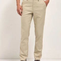 The Bear House Cream Slim Fit Textured Trousers-89