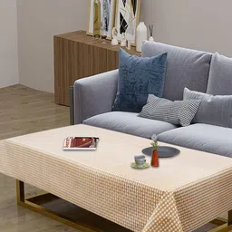LooMantha Beige Geometric Printed Waterproof Plastic 4-Seater Table Cover-56