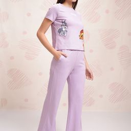 Tokyo Talkies Lavender Disney Bambi Printed Pure Cotton T-Shirt With Trouser-43