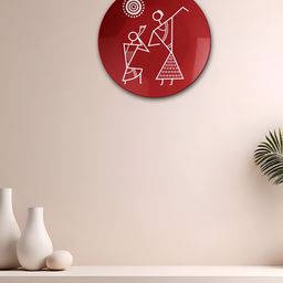 THE QUIRKY HOME Red & White Dancing Warli Printed Ceramic Premium Decorative Wall Decor-30