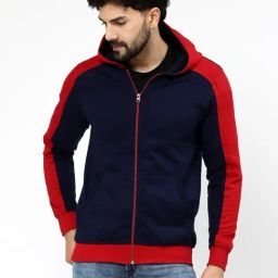 Kalt Red Regular Fit Colorblock Hooded Sweatshirt-0