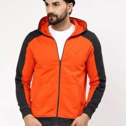 Kalt Orange Regular Fit Colorblock Hooded Sweatshirt-16