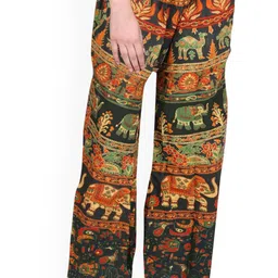 Exotic India Women Casual Trousers for from Pilkhuwa with Printed Elephants-image-86