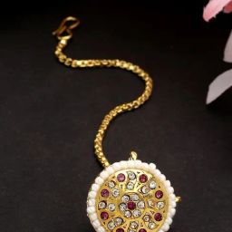 NVR Gold Plated CZ Stone Studded Borla Maang Tikka for Women-image-60