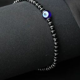 SHEER by Priyaasi Black Sterling Silver Beaded Evil Eye Charm Flexible fit Bracelet-image-25