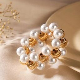 Priyaasi White & Gold Pearls-Beaded Elasticated Stretch Bracelet-37