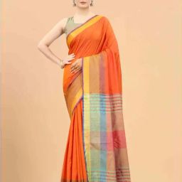 Silk Land Orange Silk Woven Saree With Unstitched Blouse-picture-13