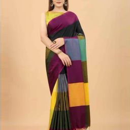 Silk Land Green & Purple Silk Woven Saree With Unstitched Blouse-picture-14