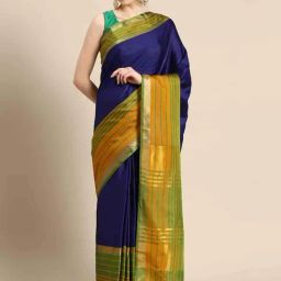 Silk Land Blue & Green Silk Woven Saree With Unstitched Blouse-image-9