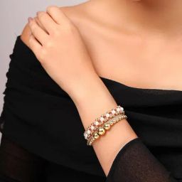 Priyaasi Gold & White Pearls Wraparound Flexible fit Bracelet-15