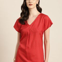 Qurvii Polka Dot Print Crepe Longline Top-image-0