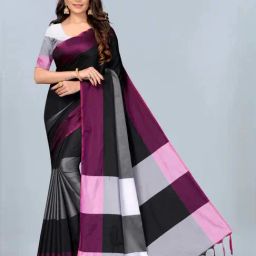 Silk Land Black & Purple Silk Woven Saree With Unstitched Blouse-picture-14