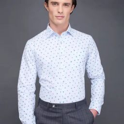 Daniel Hechter Sky Blue Cotton Blend Slim Fit Printed Formal Shirt-image-71