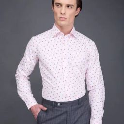 Daniel Hechter Pink Cotton Blend Slim Fit Printed Formal Shirt-image-84