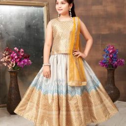 Aarika Kids Multicolor Embellished Lehenga, Choli, Dupatta with Unstiched Sleeves-image-106