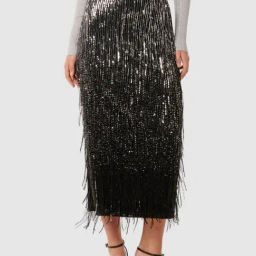 Forever New Silver Straight Fit Embellished Skirt-image-63