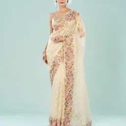 Mohey Cream Organza Embroidered Saree-picture-2