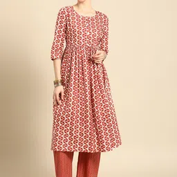 Anouk Women White & Rust Brown Printed Pure Cotton Kurta with Palazzos-image-67