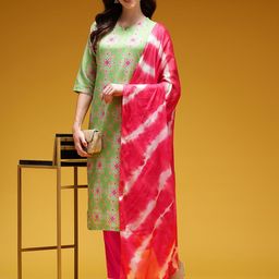 HERE&NOW Bandhani Print Kurta with Trousers & Dupatta-picture-1