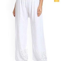 SRISARAS Women Pack Of 2 Ethnic Motif Embroidered Loose Fit Cotton Parallel Trousers-image-109