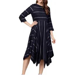 Jaipur Kurti Navy Striped Handloom Dress-picture-15