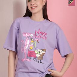 Tromko Women Pack of 2 Pink Panther Graphic Printed Round Neck Cotton Oversized T-shirts-picture-29