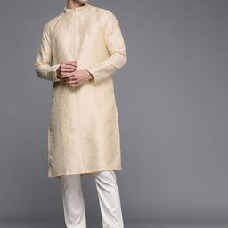 Manyavar Men Cream-Coloured Thread Work Kurta with Churidar-image-45