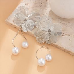 DressBerry Korean Silver-Plated Pearls Floral Drop Earrings-30