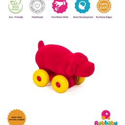RUBBABU Natural Rubber Little Dog  Pull Along Toy- Red-19