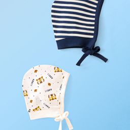 Doodle Poodle 100% Cotton Printed Cap Pack of 2 -White & Navy Blue-image-90