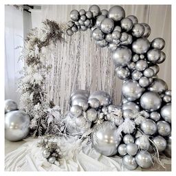 Bubble Trouble Silver Metallic Chrome Balloons With Shiny Surface For Birthdays - Pack of 30-image-61