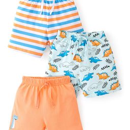 Babyhug Cotton Single Jersey Knit Shorts Stripes & Dino Print Pack Of 3 - Blue & Orange-image-55