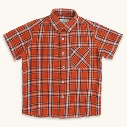 Pantaloons Junior Cotton Half Sleeves Checked Shirt - Rust Orange-picture-2