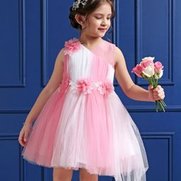 Mark & Mia Sleeveless Party Frocks With Floral Applique- Pink-image-45