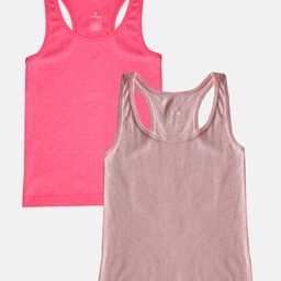 Kiddopanti Pack Of 2 Sleeveless Solid Camisoles - Neon Pink & Baby Pink Melange-picture-20