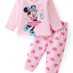 Babyhug Disney Cotton Knit Single Jersey Full Sleeve Night Suit With Minnie Mouse Graphics - Pink-picture-40